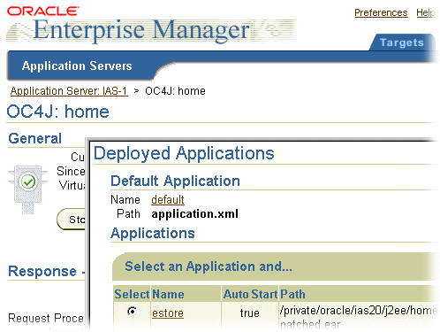 The Console showing metrics for multiple Oracle9iAS components