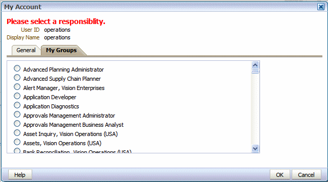 Choosing a responsibility at log in