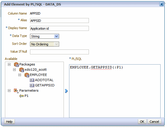 Add Element by PL/SQL dialog