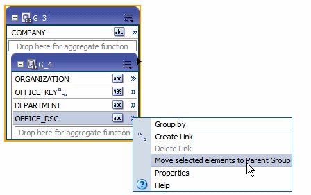 Moving element from child group to parent group