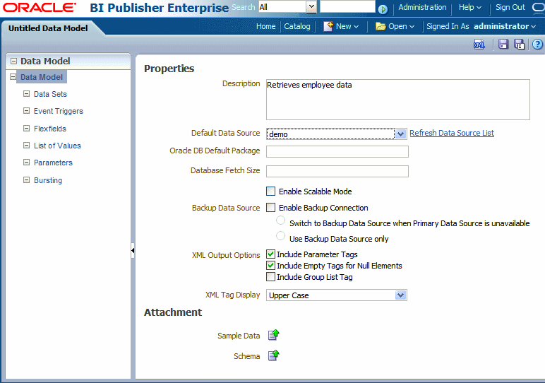 Data Model Editor interface