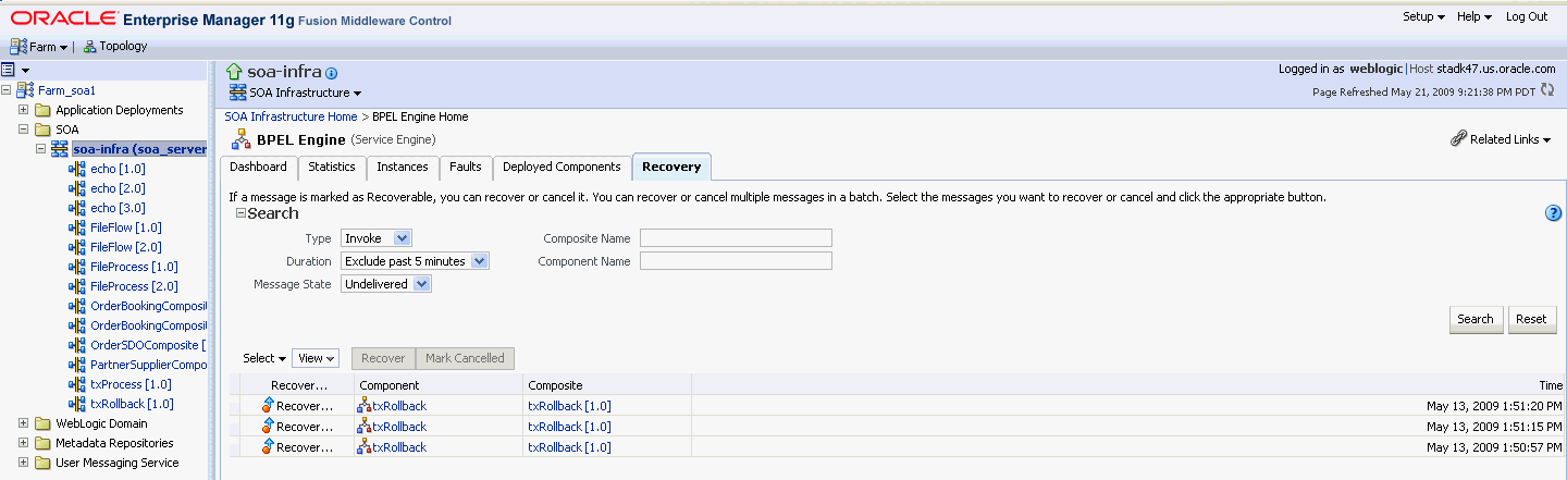 Enterprise Manager BPEL Engine Recovery