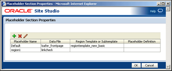 Placeholder Section Properties Dialog, Design Mode