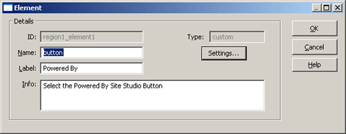 Custom Element dialog box