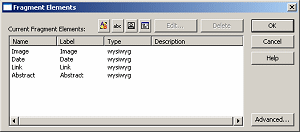 Fragment Elements dialog box