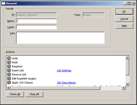 Image Element dialog box