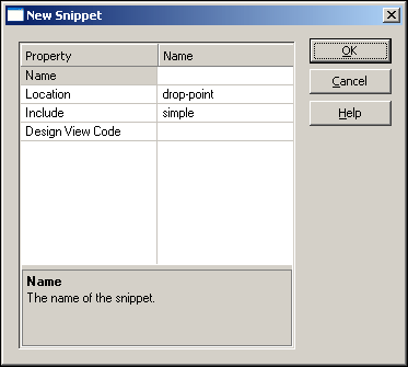 Snippet Properties dialog box