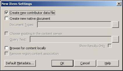 New Item Settings dialog