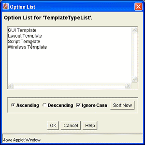 The Option List dialog