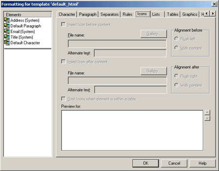 Formatting Icons Dialog