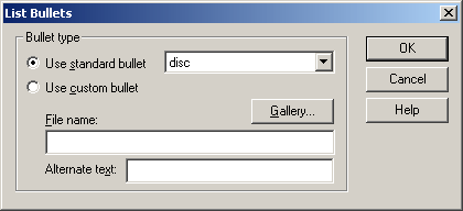 List Bullets Dialog