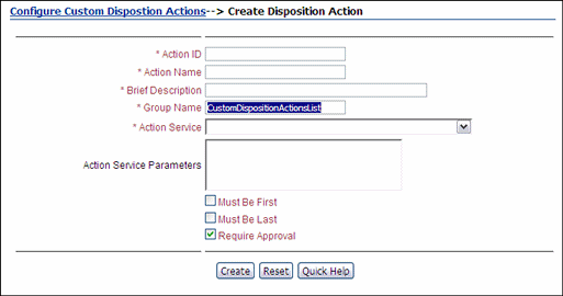 Text describes the Create Disposition Action Page.