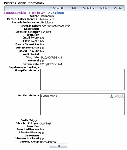 Text describes the Record Folder Information Page.