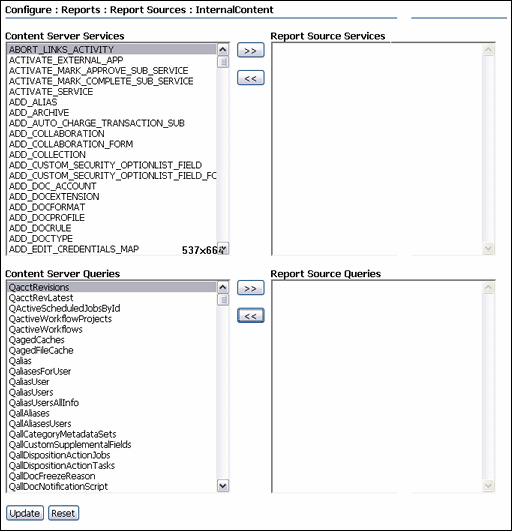 Text describes the Configure Report Sources Page.