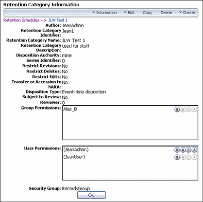 Text describes the Retention Category Information Page.