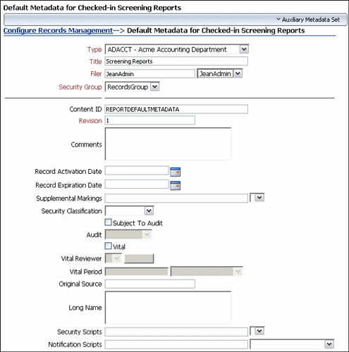 Surrounding text describes the Default Metadata Page.