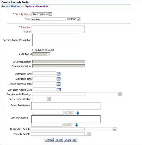 Text describes the Create/Edit Record Folder page.