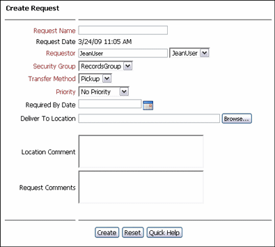 Surrounding text describes the Create/Edit Request Page.