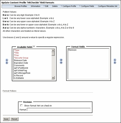 Text describes the Field Formats Page.