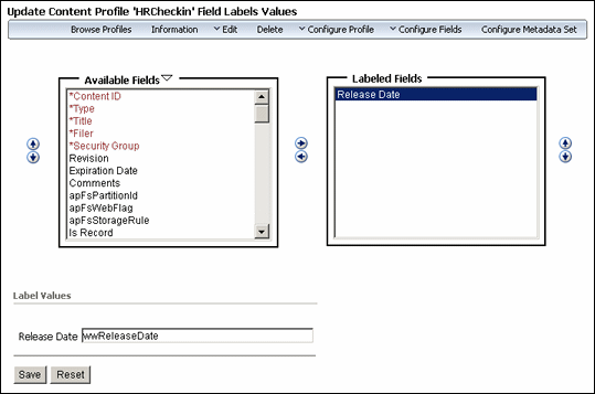 Text describes the Field Labels Page.