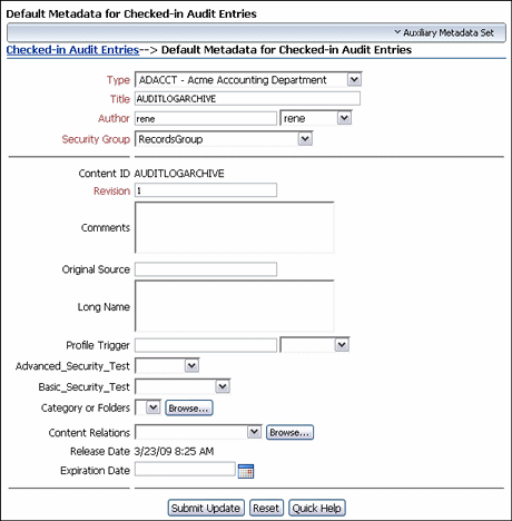 Surrounding text describes the Default Metadata Page.