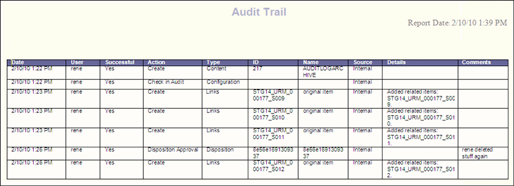 Surrounding text describes an audit trail report.