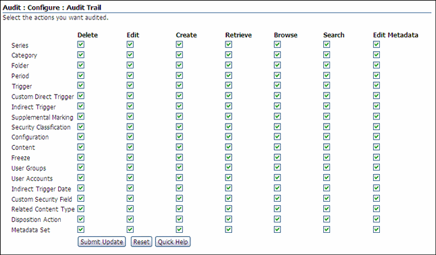 Text describes the Configure Audit Page.