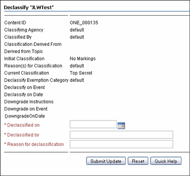 Surrounding text describes the Declassify Page.