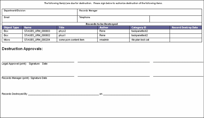 Text describes a records destruction certificate report.