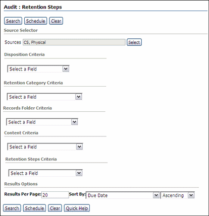 Surrounding text describes the Retention Step Search Page.