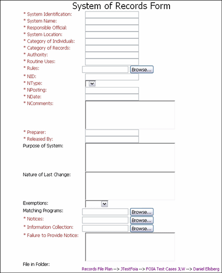 Surrounding text describes the System of Records Form.