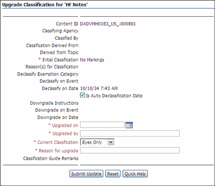 Surrounding text describes the Upgrade Classifcation Page.