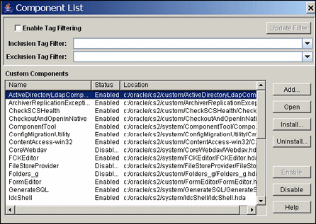 Surrounding text describes Component List screen.