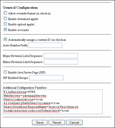 Admin Server General Configuration screen