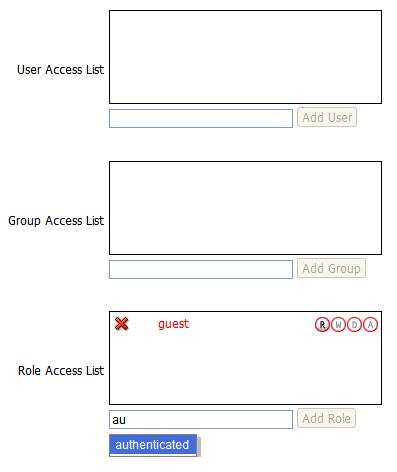 User, group, and role access control list fields.