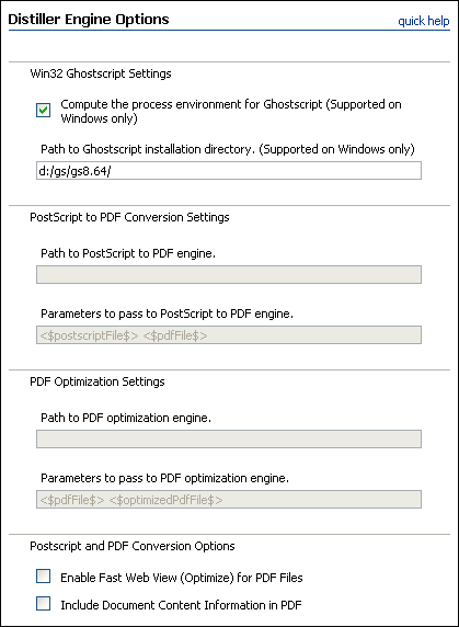 Distiller Engine Options page