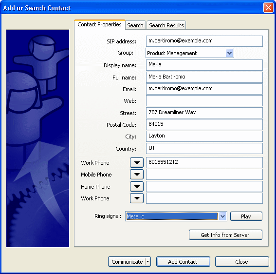 Contact Properties dialog