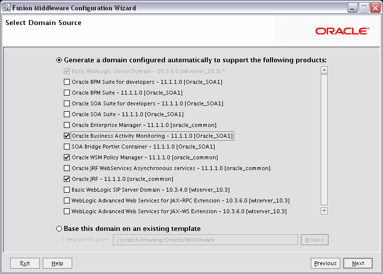 Configuration Wizard screen for Oracle BAM.