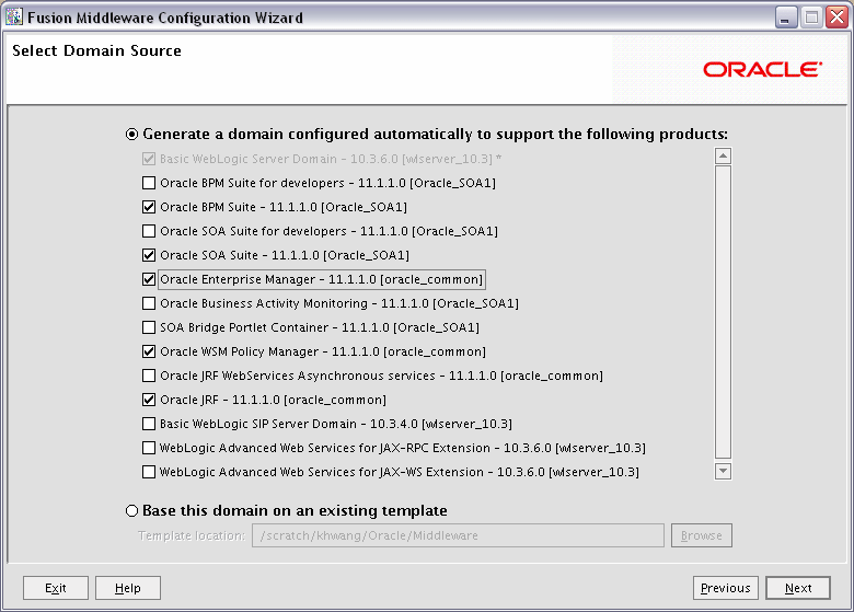 Configuration Wizard screen for Oracle BPM Suite.