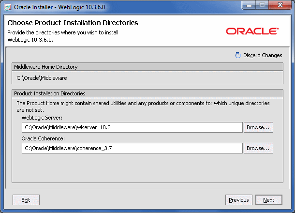 WebLogic Server Installer Installation Summary