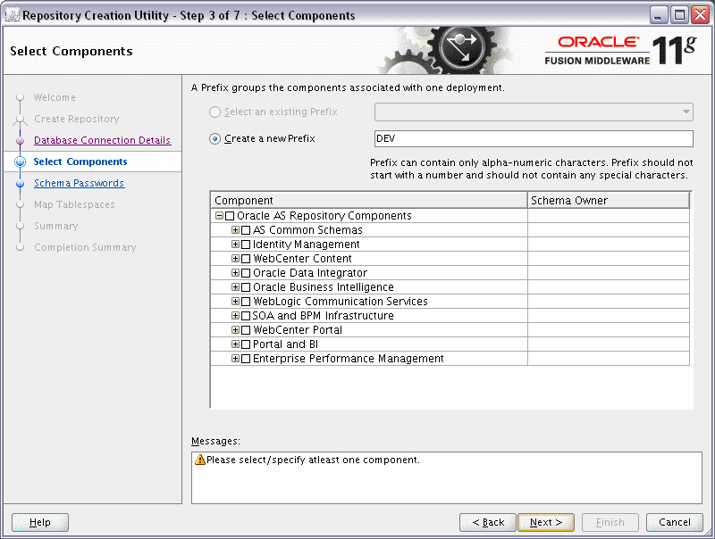 rcu select components screen