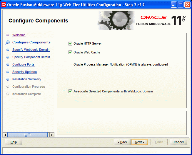 Configure Components screen