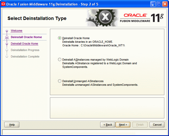 Select Deinstallation Type screen