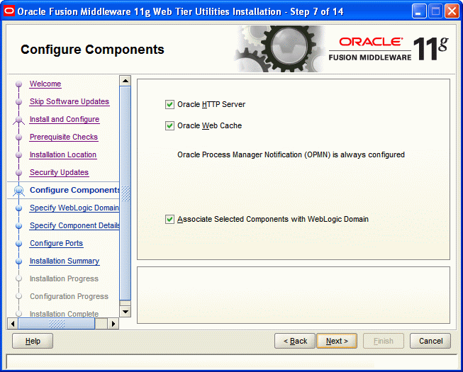 Configure Components screen