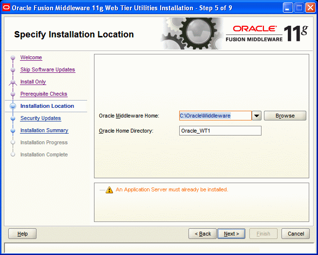 Specify Installation Location screen