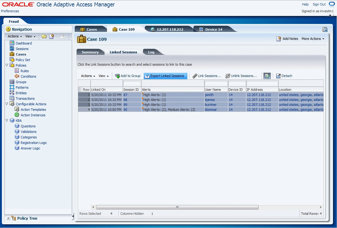 The sessions to export to an Excel sheet are shown.