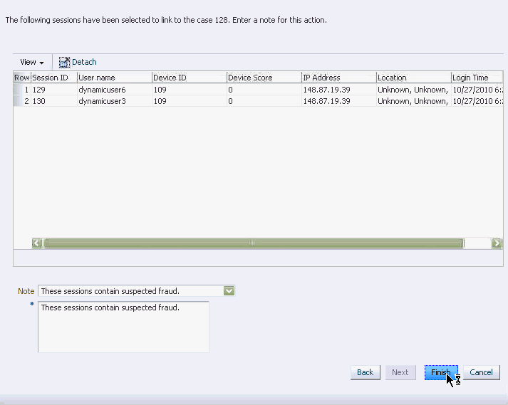 Notes are shown for a linked case.