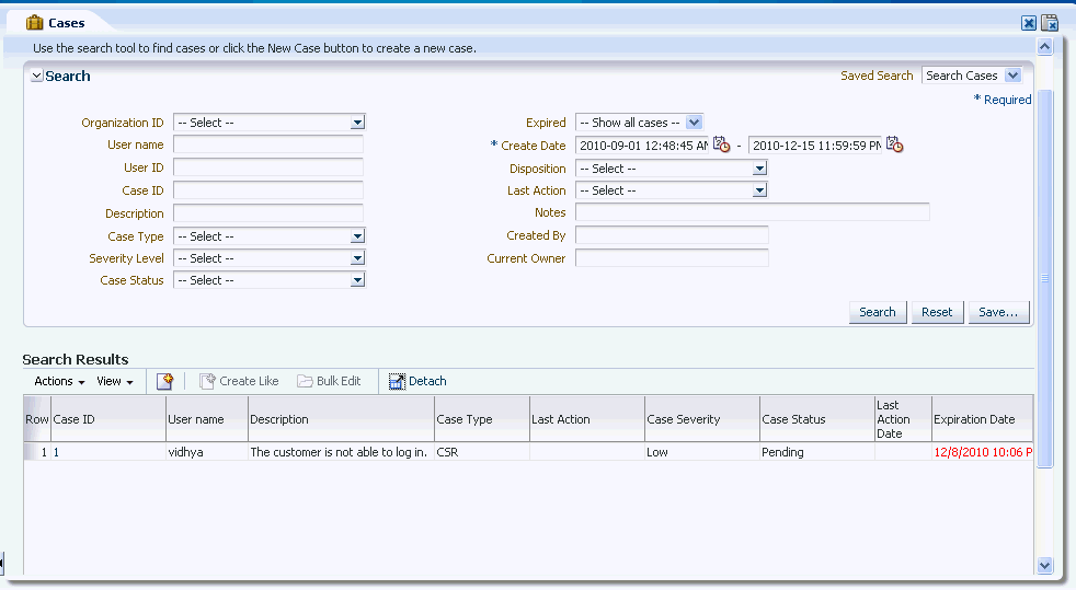 Cases Search page