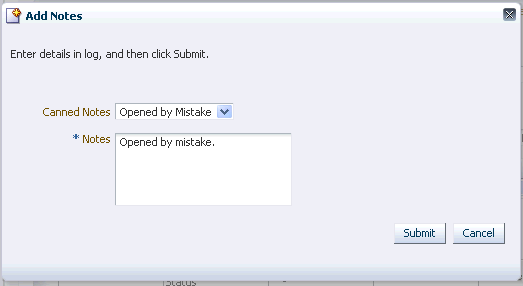 Add Notes dialog