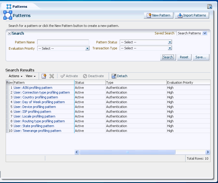 The pattern search page is shown.